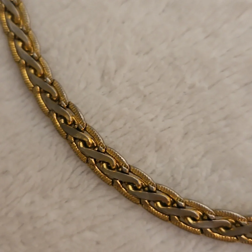 Vintage Two-tone Braided Flat Chain Necklace